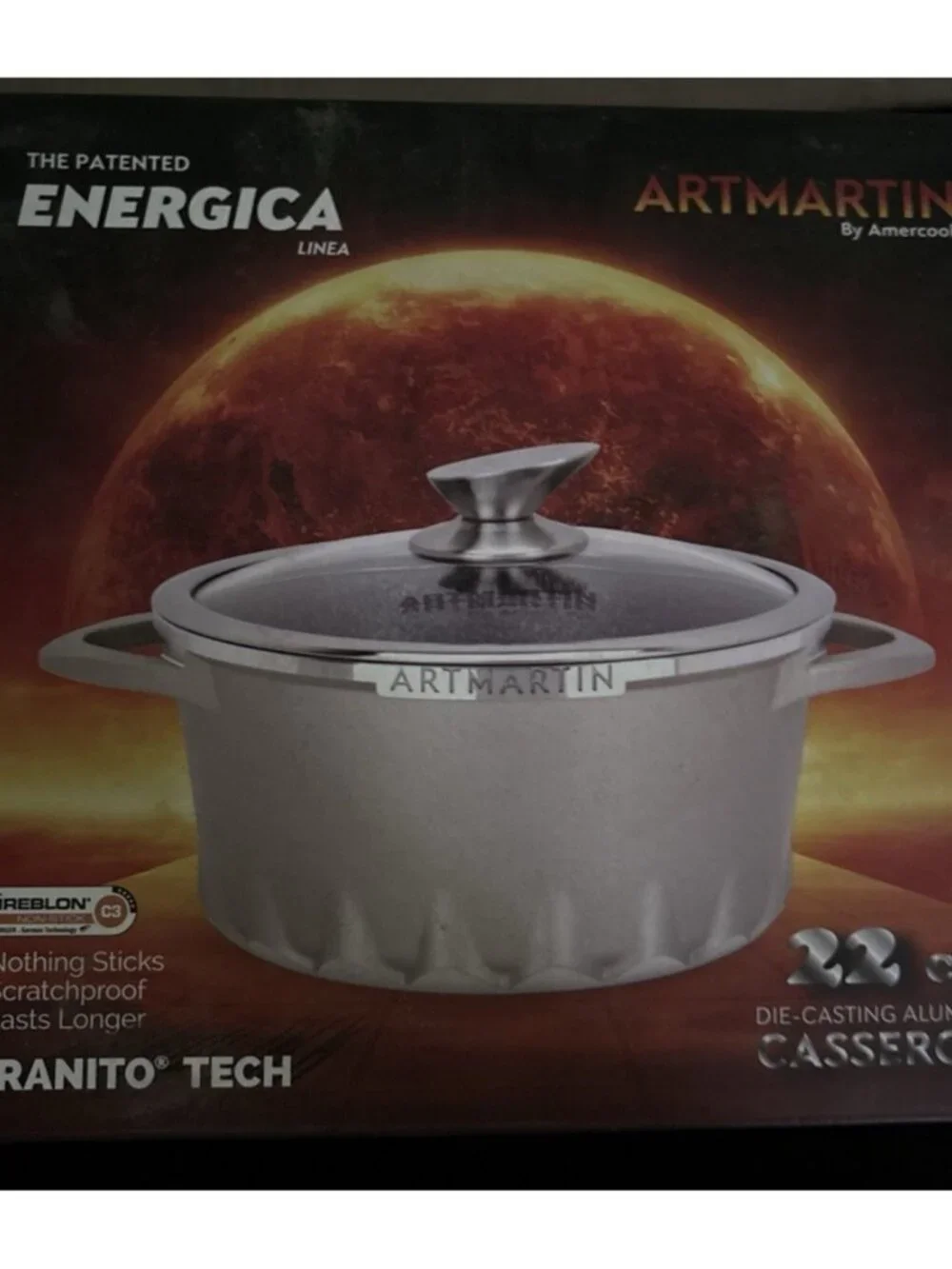 Non-Stick Ceramic Coated Die-Cast Aluminum Round Casserole & Lid 8.7” Artmartin